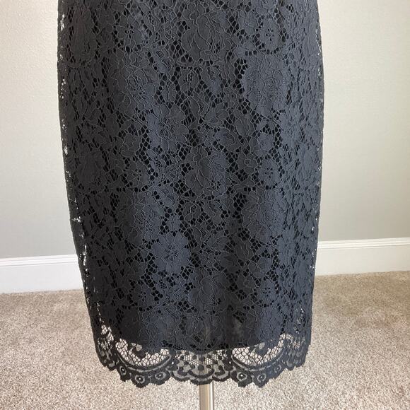 Black Lace Cut Out Cocktail Dress Size 6 LAUNDRY Cold Shoulder Midi Sheath - Picture 7 of 11
